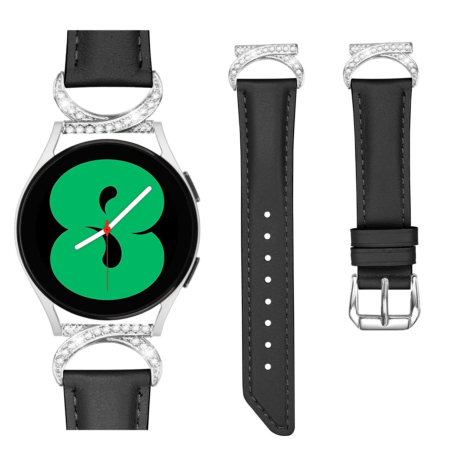 For Samsung Galaxy Watch 3 41mm Watch 5 40mm 44mm Replacement Strap 20mm Rhinestone D-shape Connector Split Leather Band with Silver Buckle For Samsung Galaxy Watch 3 41mm Watch 5 40mm 44mm Replacement Strap 20mm Rhinestone D-shape Connector Split Leather Band with Silver Buckle